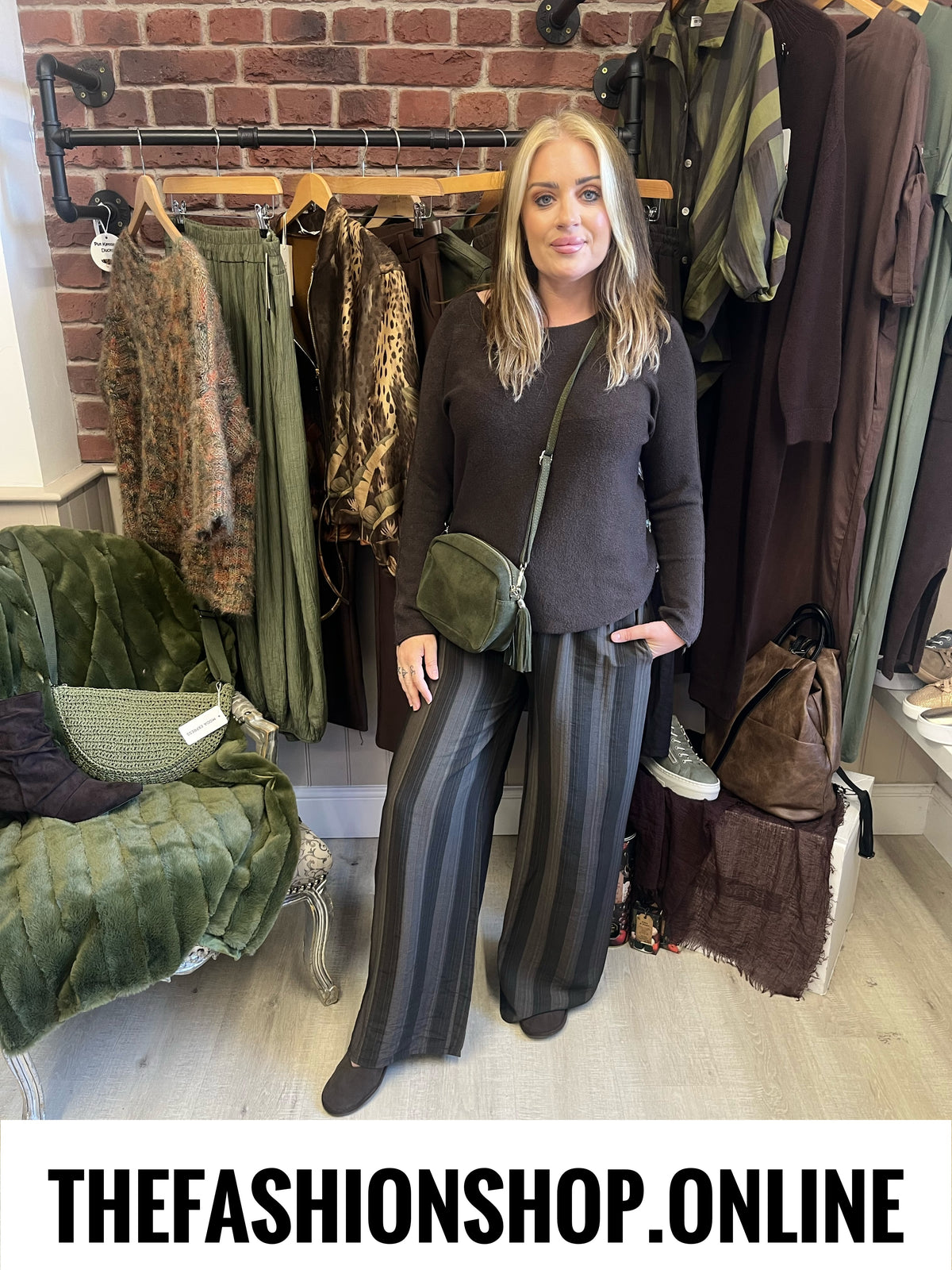 Belle brown striped wide legged trousers 8-14