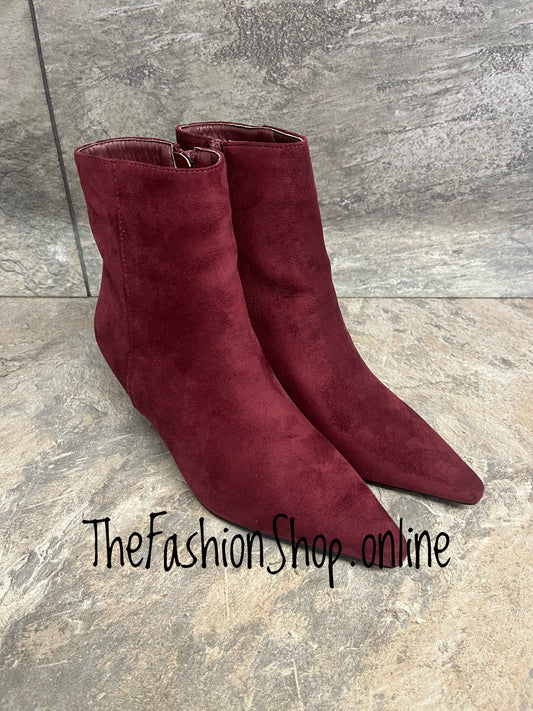 Jada wine faux suede heeled boots sizes 3-8 (36-41)