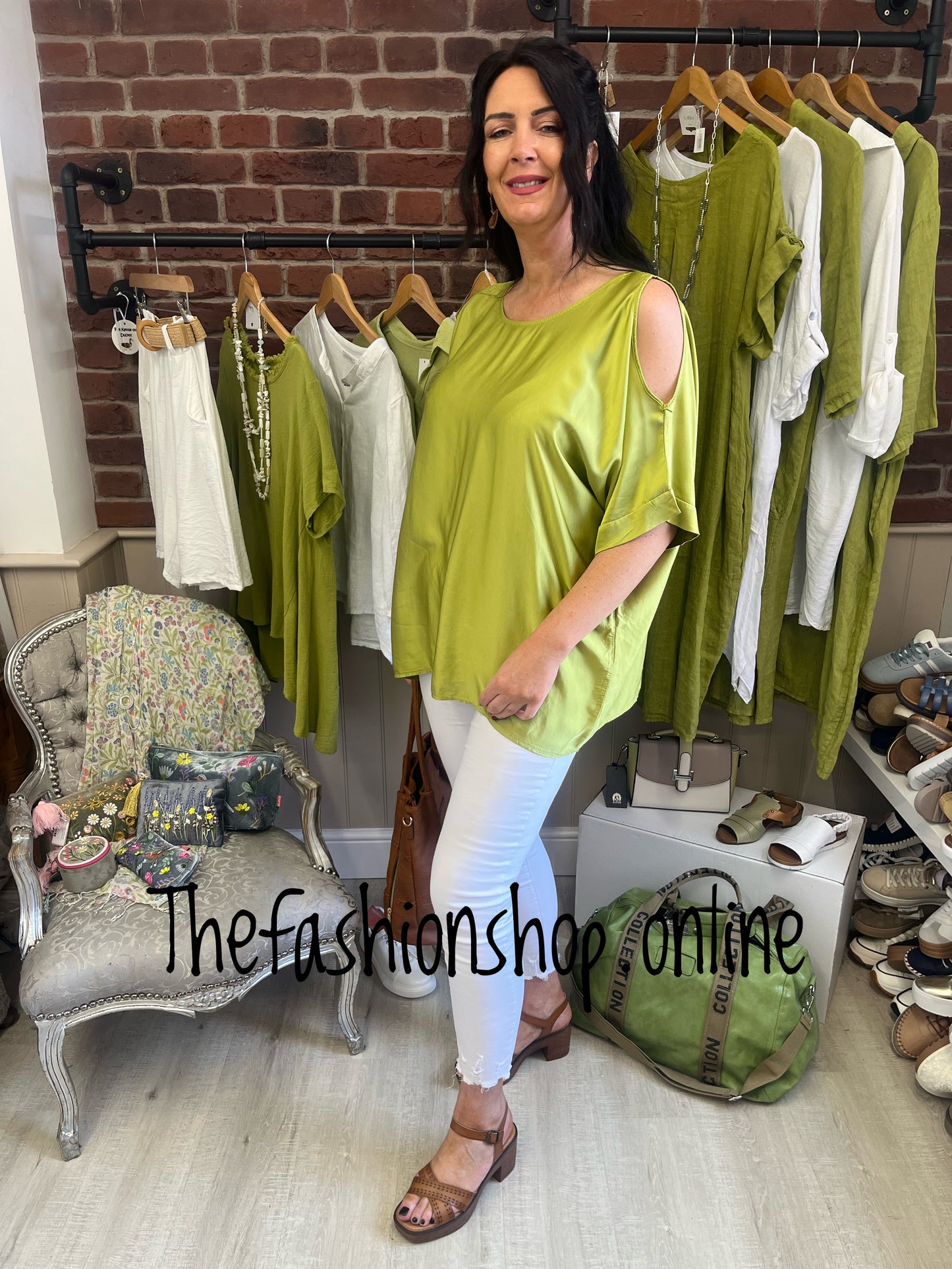 Bernice lime cold shoulder top 14-20