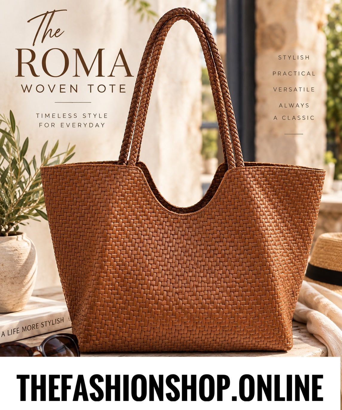 The Roma Woven Bag in Tan
