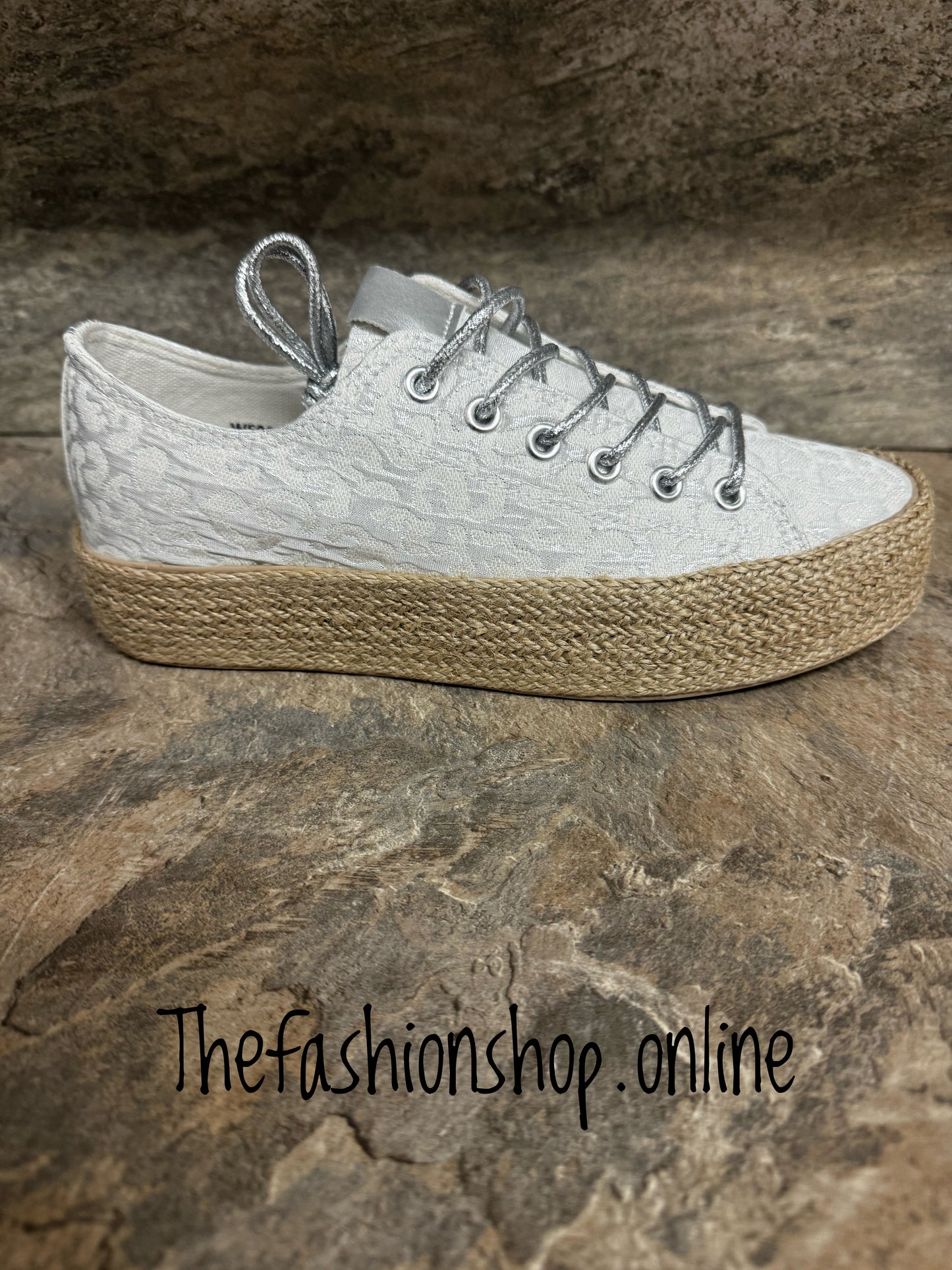 Silver leopard print platform espadrille sizes 3-8