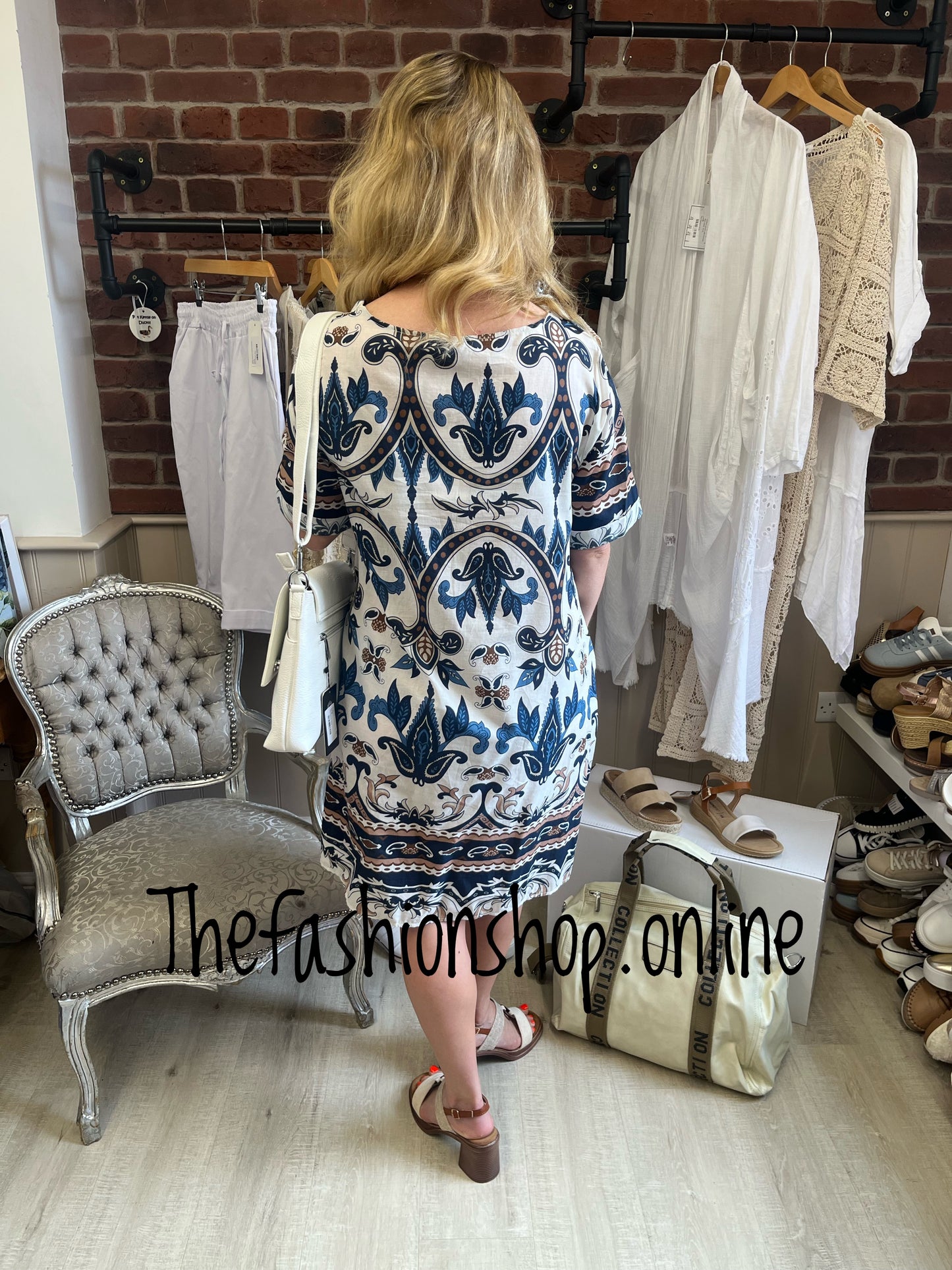 Italian style Blue v notch neck dress 12-16