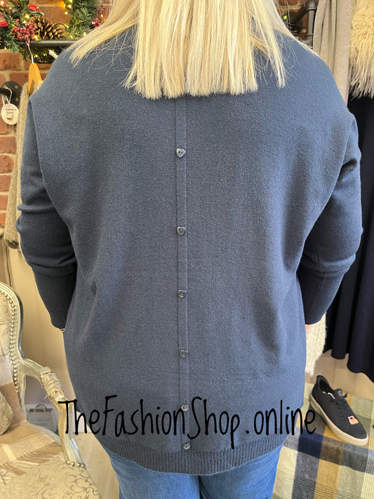 Hannah navy wool mix button back jumper 12-20