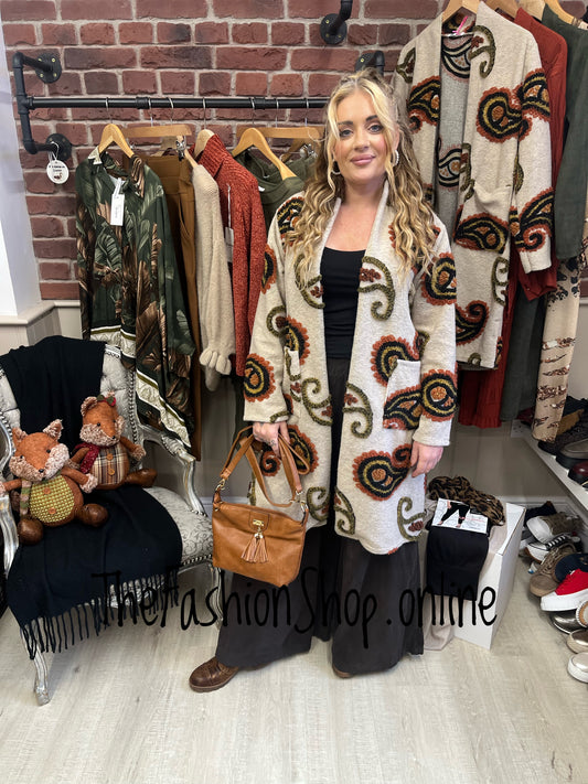 Lucy beige paisley wool mix coat 8-14