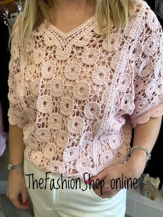 Ella pink crochet layering top 8-12