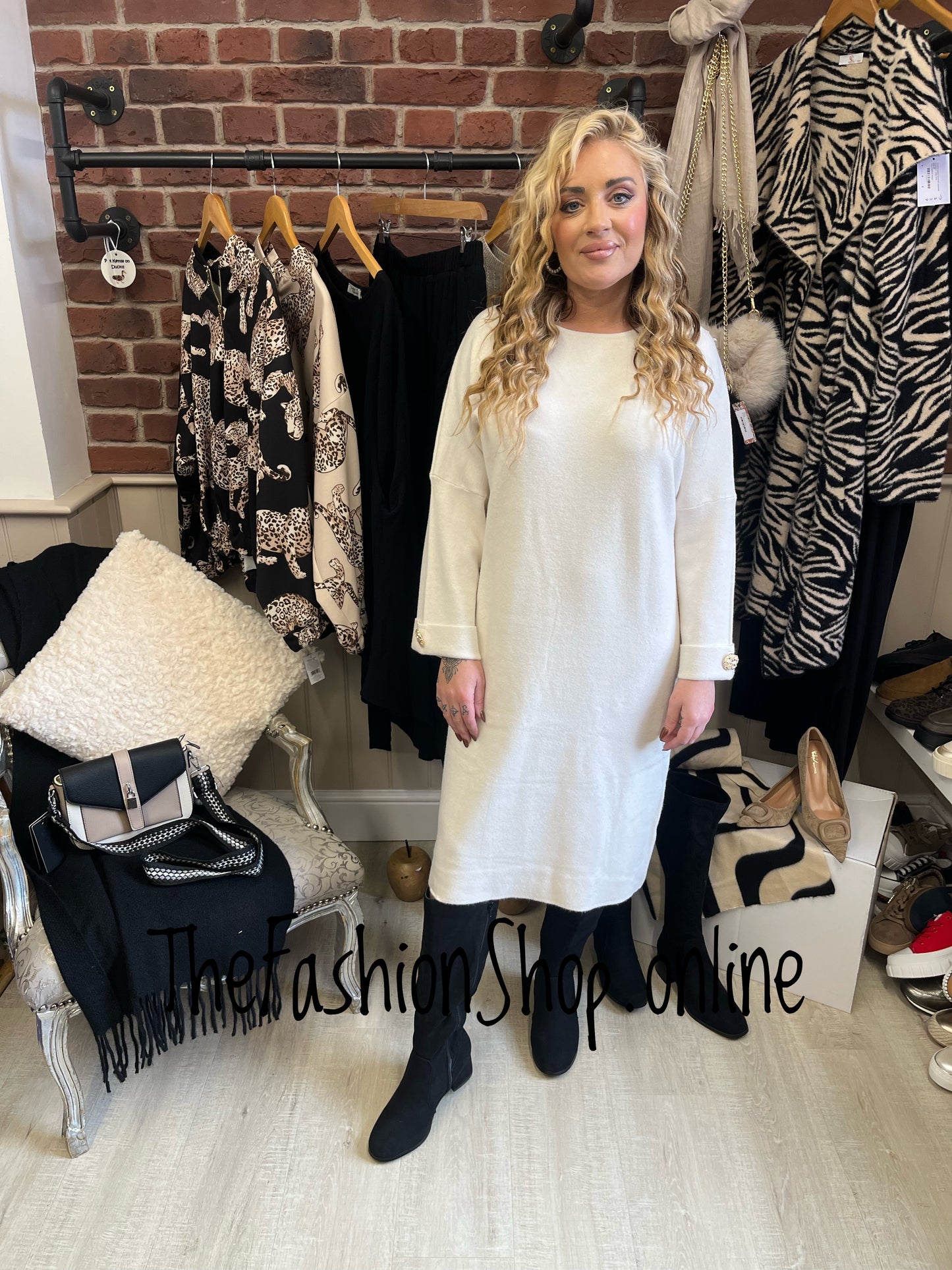 Sara cream cashmere mix jumper dress 12-16