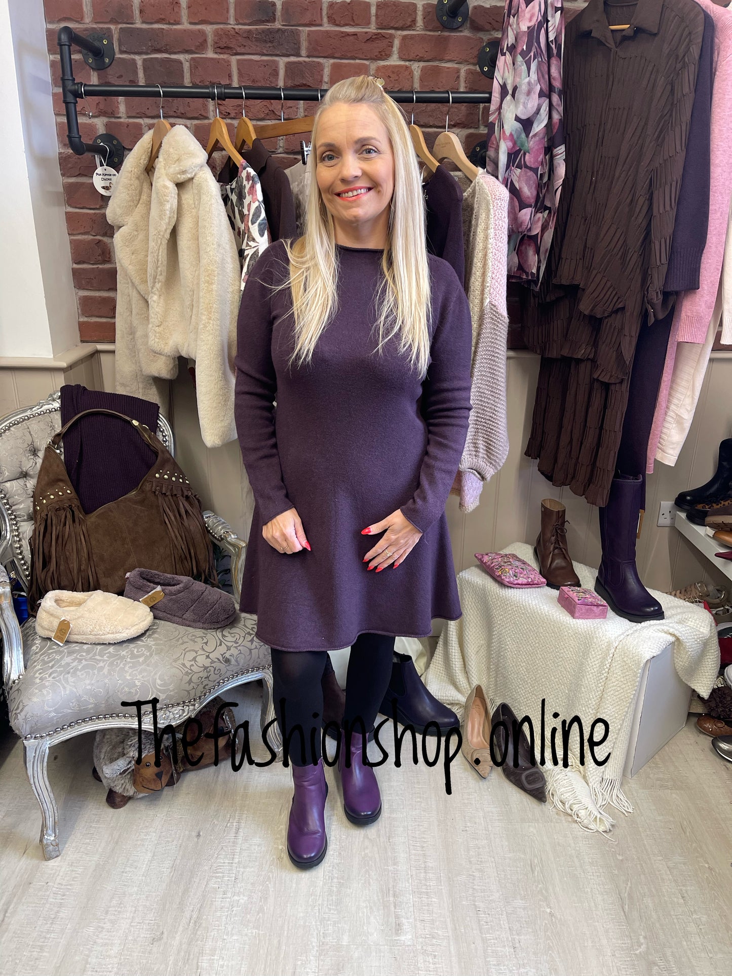 Milan damson knitted swing dress 8-12