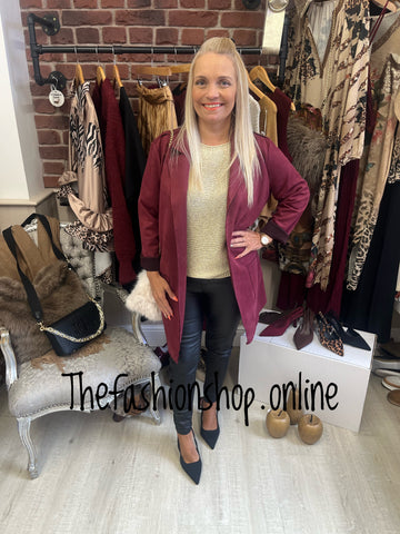 Cassie wine faux suede mid length jacket 10-16