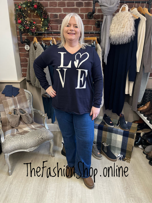 Emily navy love wool mix jumper 14-20