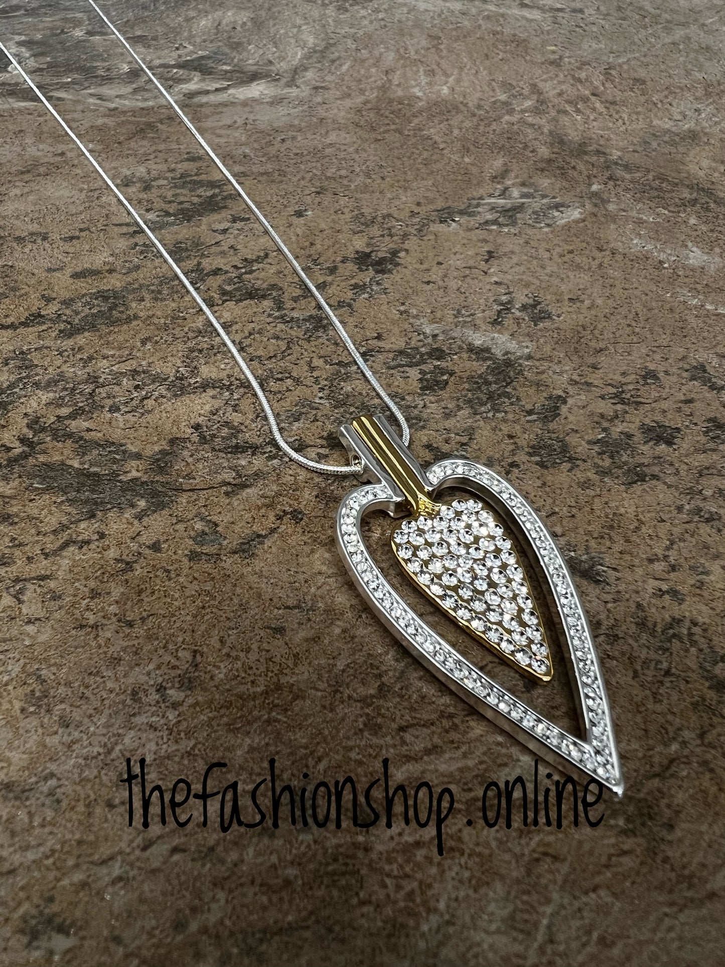 Silver with Gold Diamante Sparkle Heart Necklace