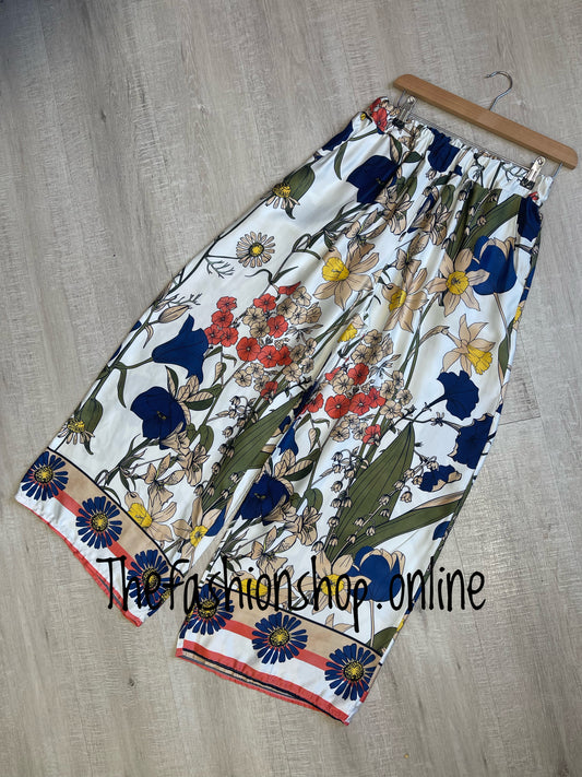Keely retro floral silk feel trousers 10-16