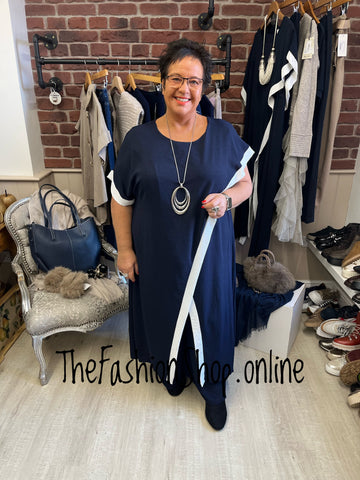 Zara navy and cream drape trouser set 16-22