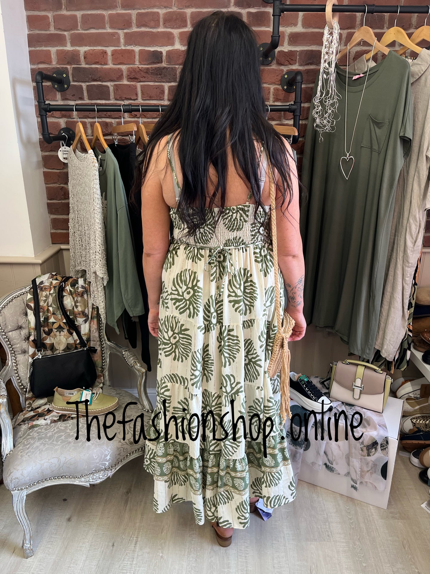 Caroline khaki and beige strappy dress sizes 12, 14 and 16