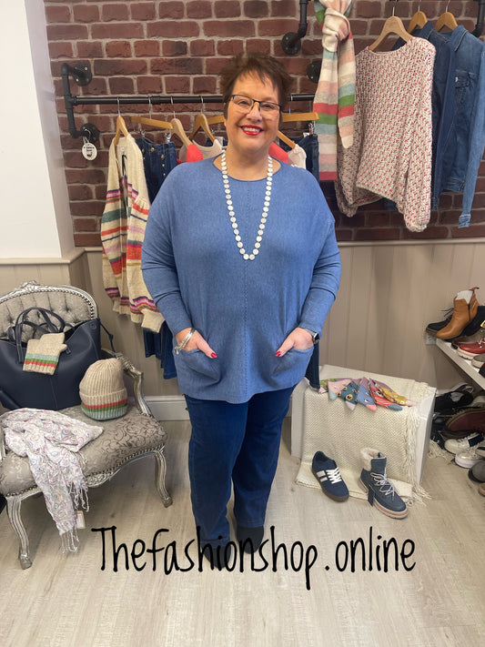 Hallie denim blue twin pocket jumper 14-22