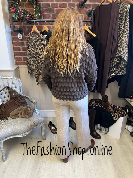 Millie beige fine knit trousers 8-14