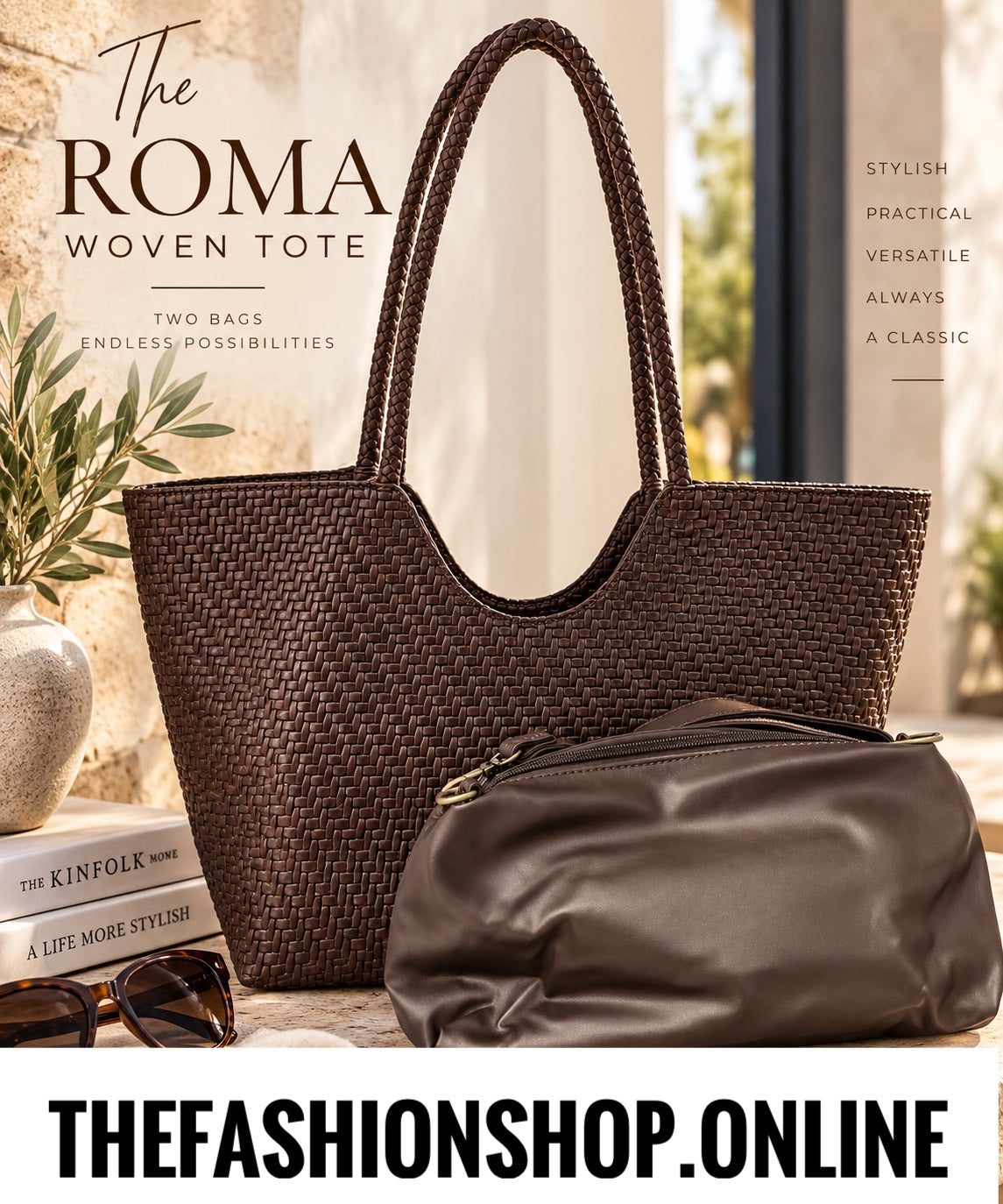The Roma Woven Bag in Brown