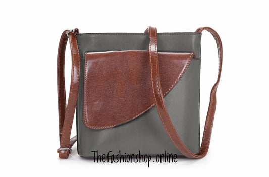 Ladies Binocular Cross Body Bag in Grey and Tan