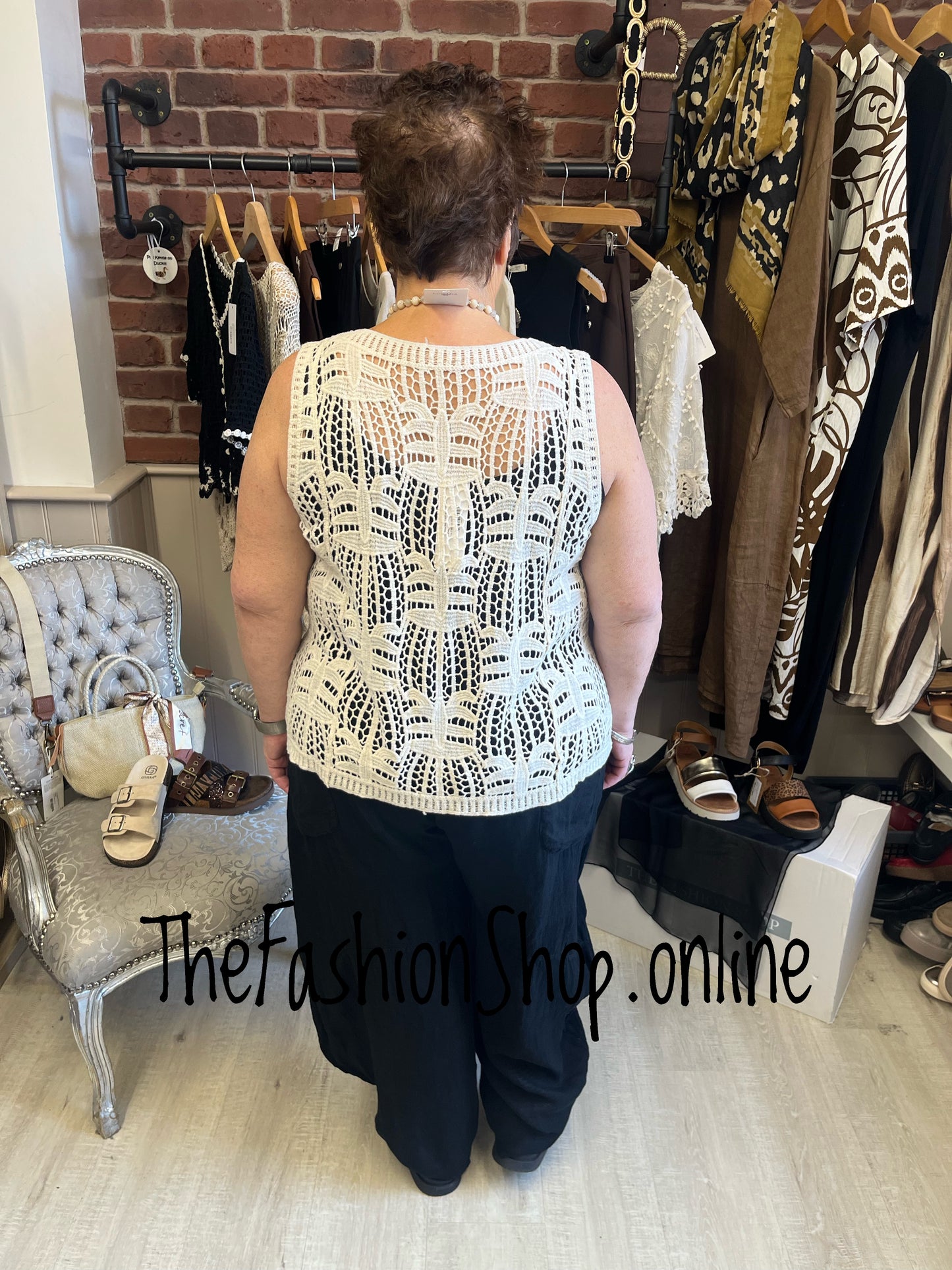 Ava cream crochet sleeveless top 10-18