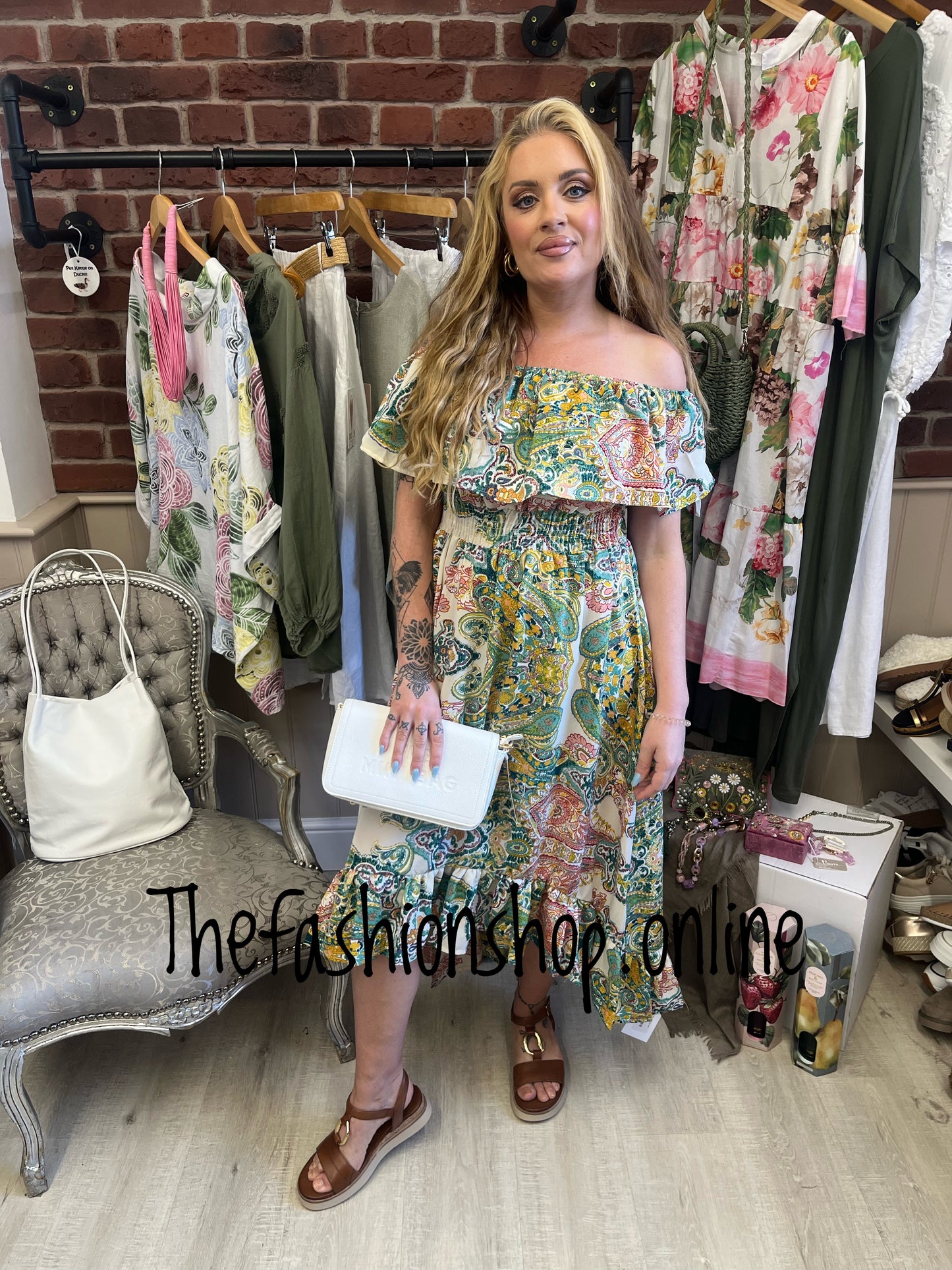 AX Paris green paisley printed bardot midi dress sizes 8-18