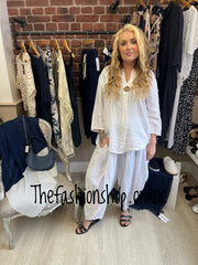 Saffron white linen button top 10-16