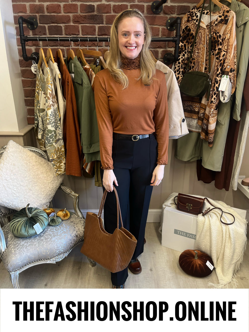 Riva cinnamon ruffle neck top 8-16