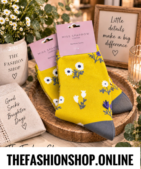 Miss Sparrow Yellow Dainty Floral Bamboo socks 3-7