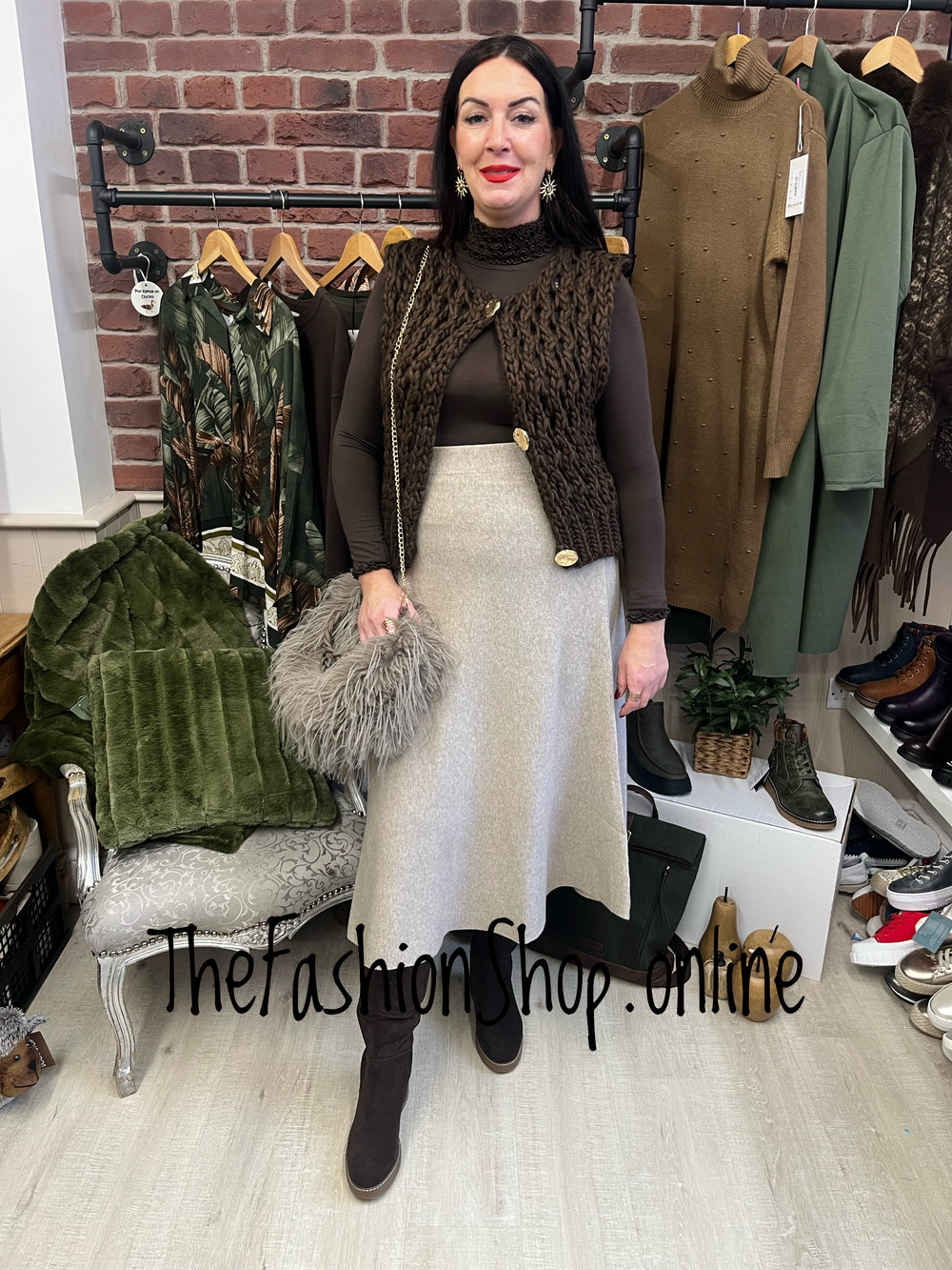 Nina brown wool mix chunky knit waistcoat 8-14