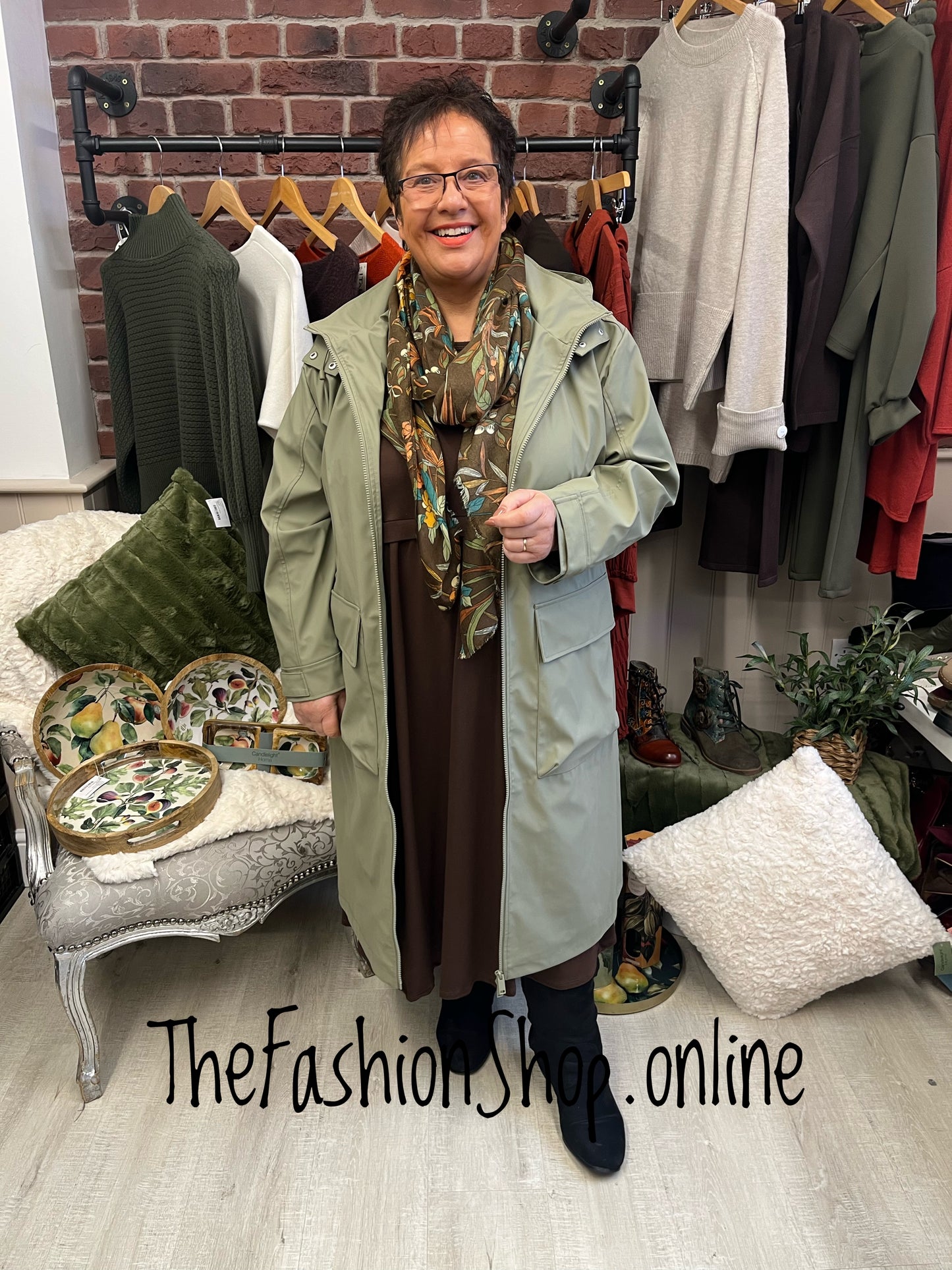 Monica khaki rubberised raincoat sizes 8, 10, 12, 14, 16