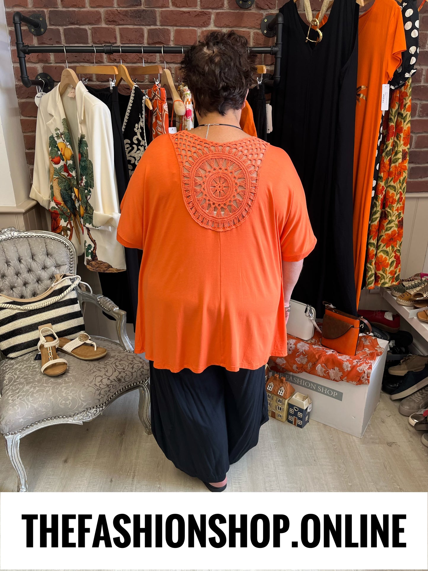 Jolie orange embroidered back top 16-24