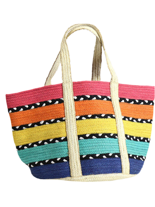 Pom Multi Coloured Bright Striped Beach Bag
