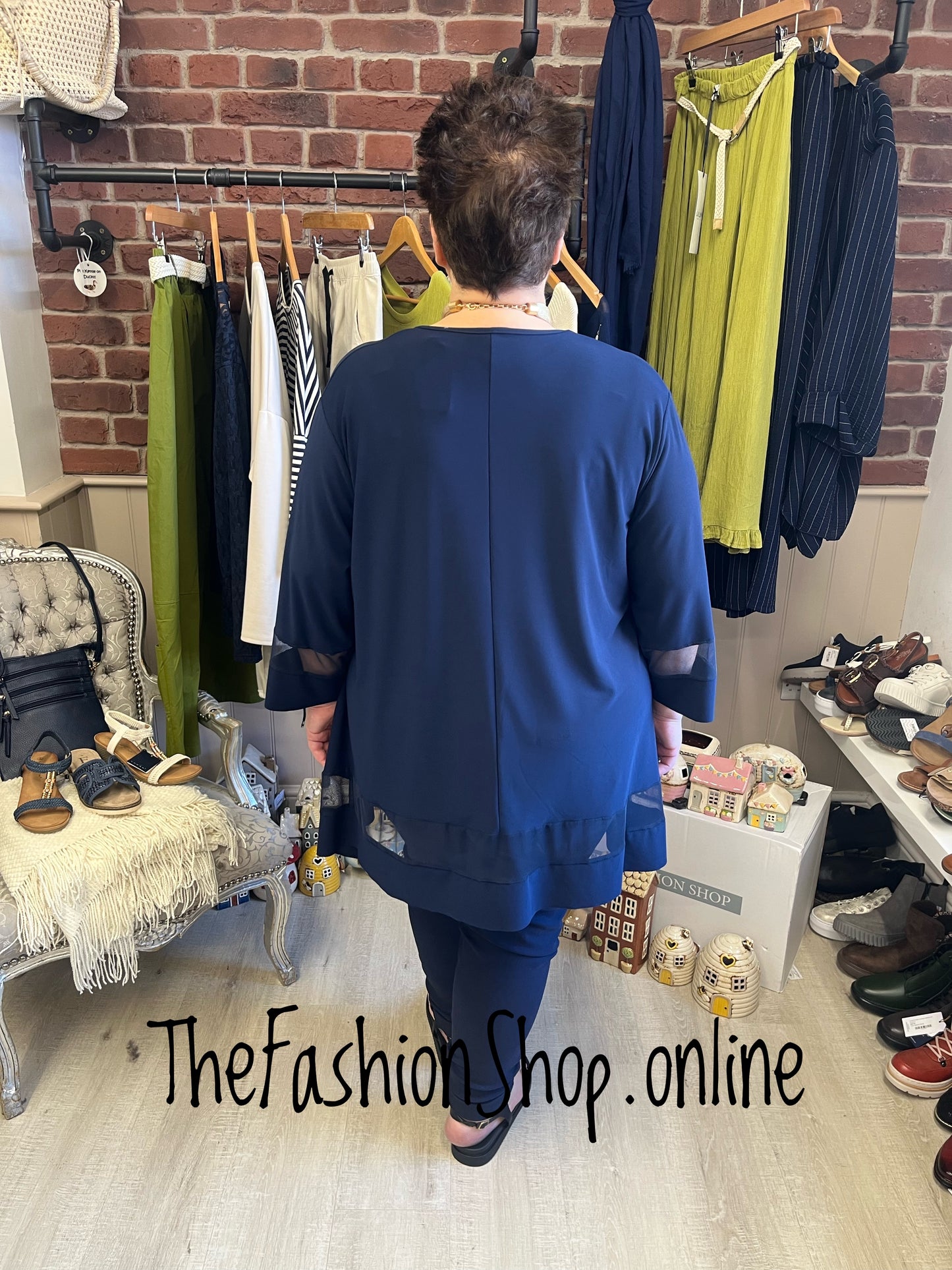 Mandy navy tunic with mesh hem 16-22