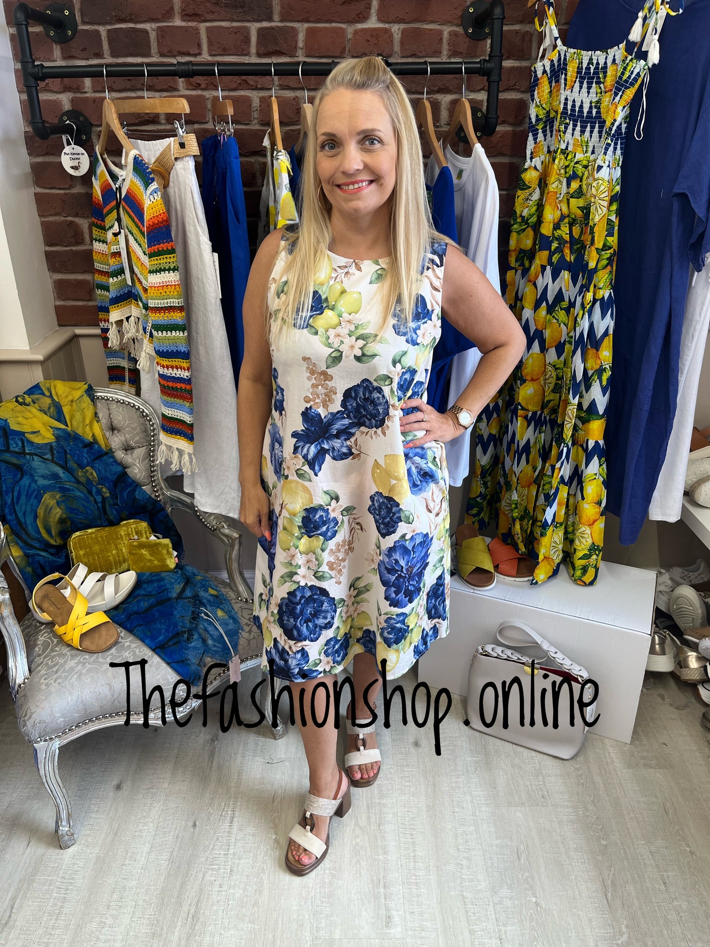 Tia blue flowers and lemons shift dress 8-14
