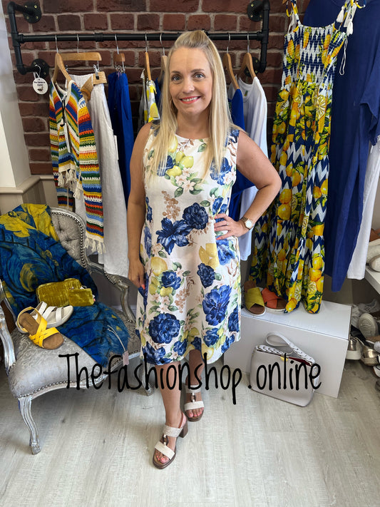 Tia blue flowers and lemons shift dress 8-14