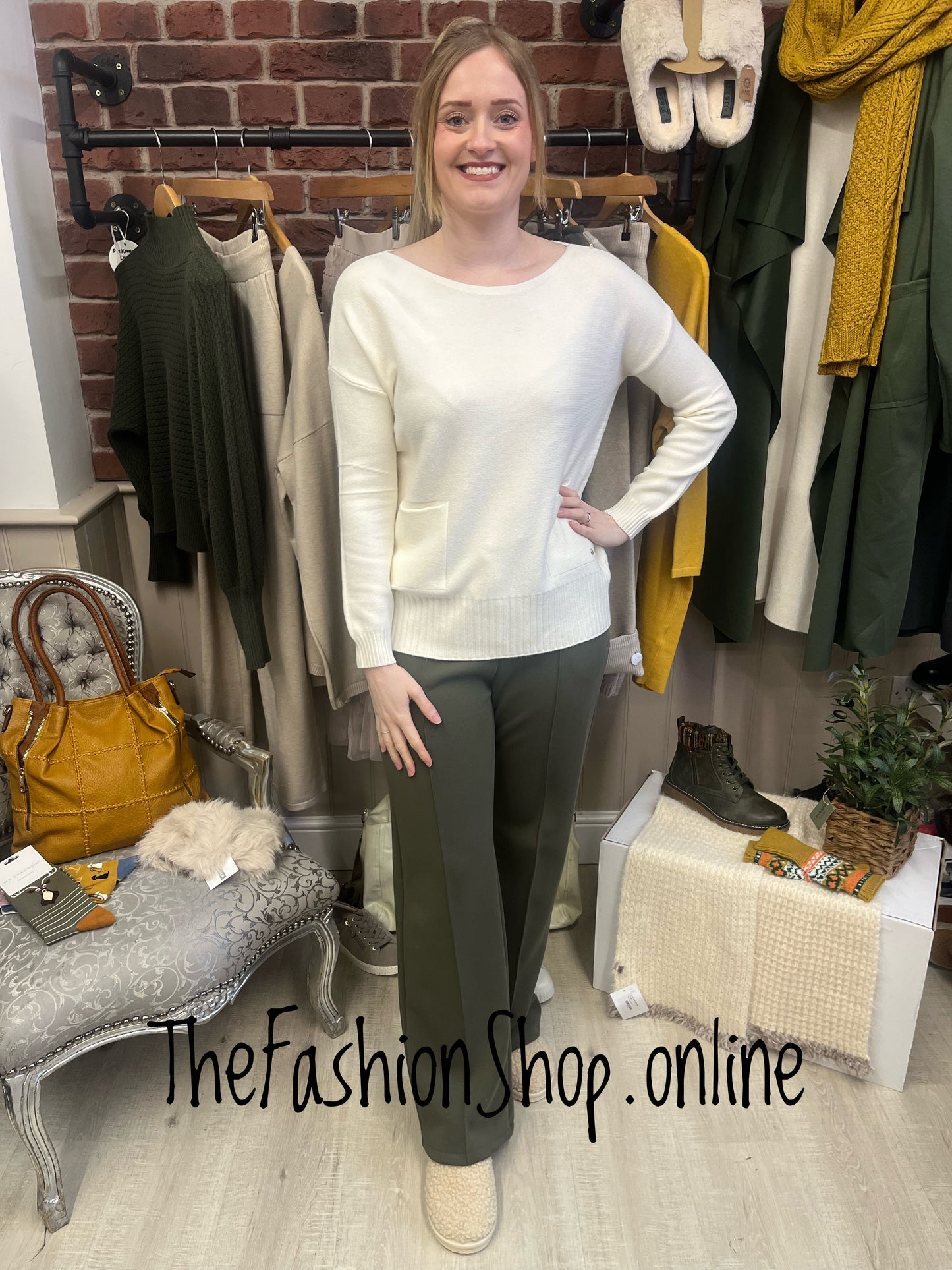 Jess cream twin pocket jumper 8-14