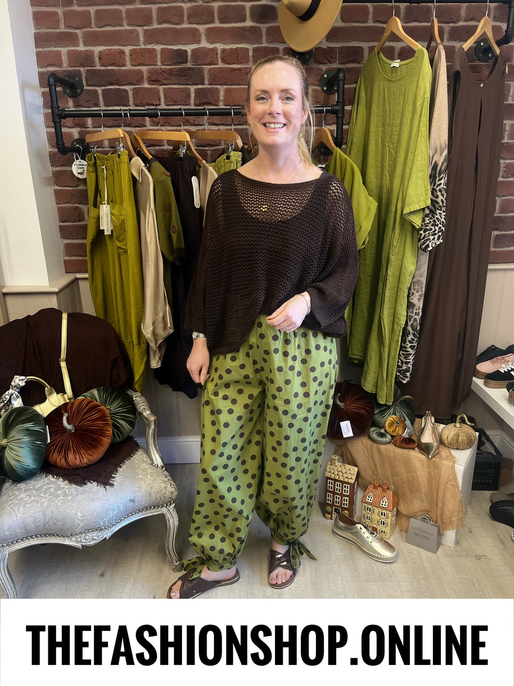 Cassidy olive and brown spot trousers 8-14