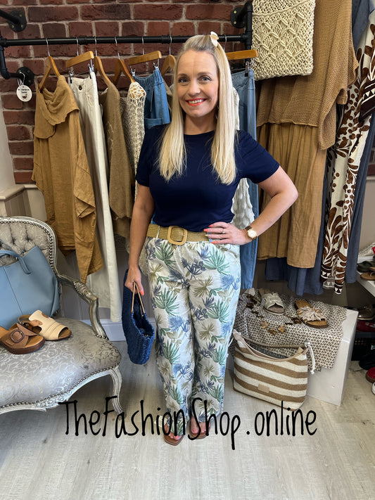 Thea palm leaf linen mix trousers sizes 10-18