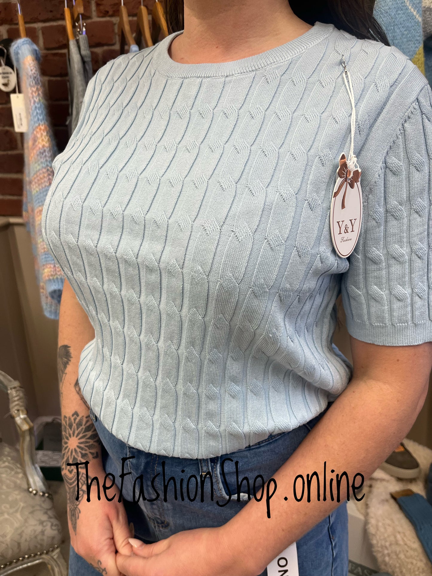 Bella blue cable knit top 8-16