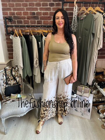 Amelia beige linen safari trousers 12-18