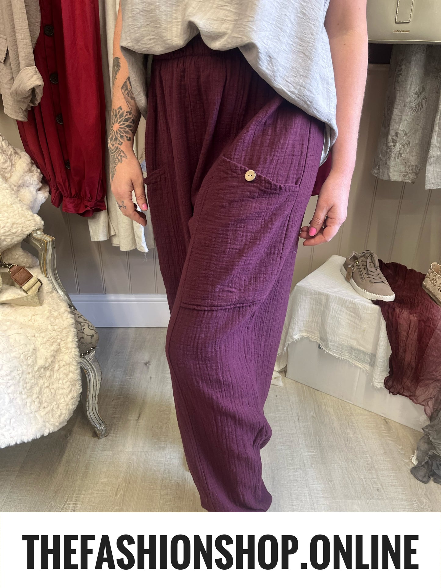 Lydia mulberry cheesecloth trousers 10-16