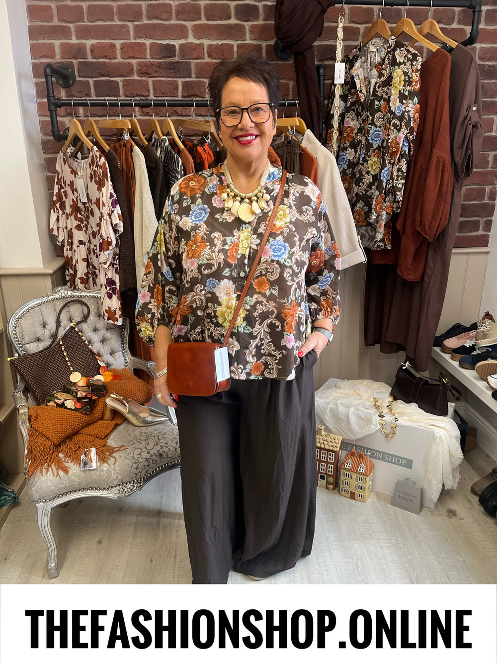 Evangeline brown sheer floral blouse 10-18