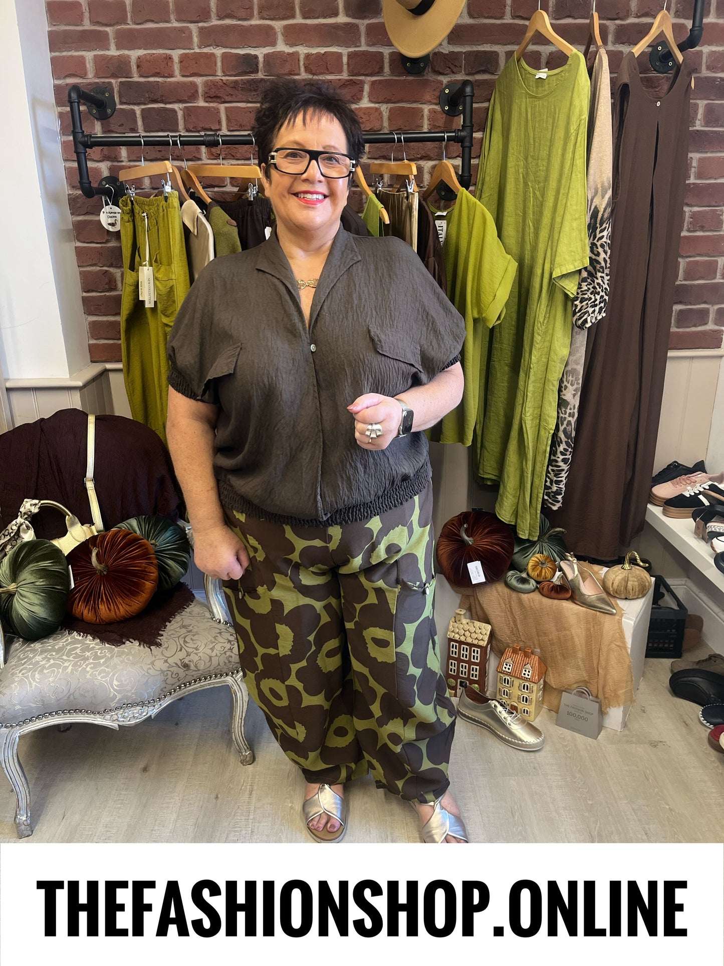 Libby brown and olive floral balloon trousers 10-18
