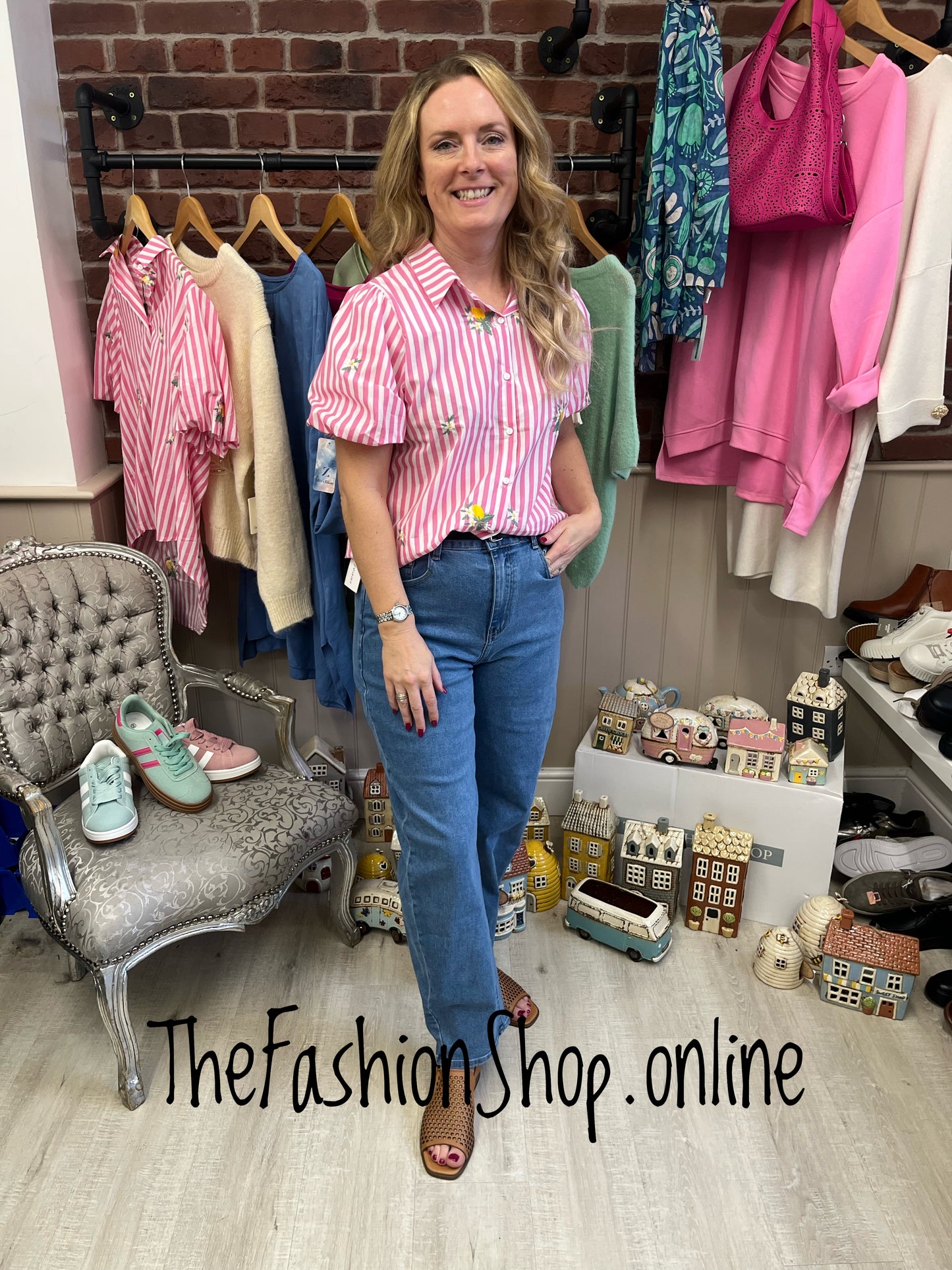 Anita pink striped lemon shirt sizes 10, 12 and 14