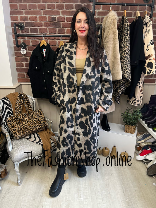 Rita leopard print wool mix coat sizes 8-16