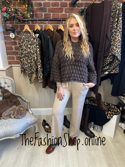 Millie beige fine knit trousers 8-14