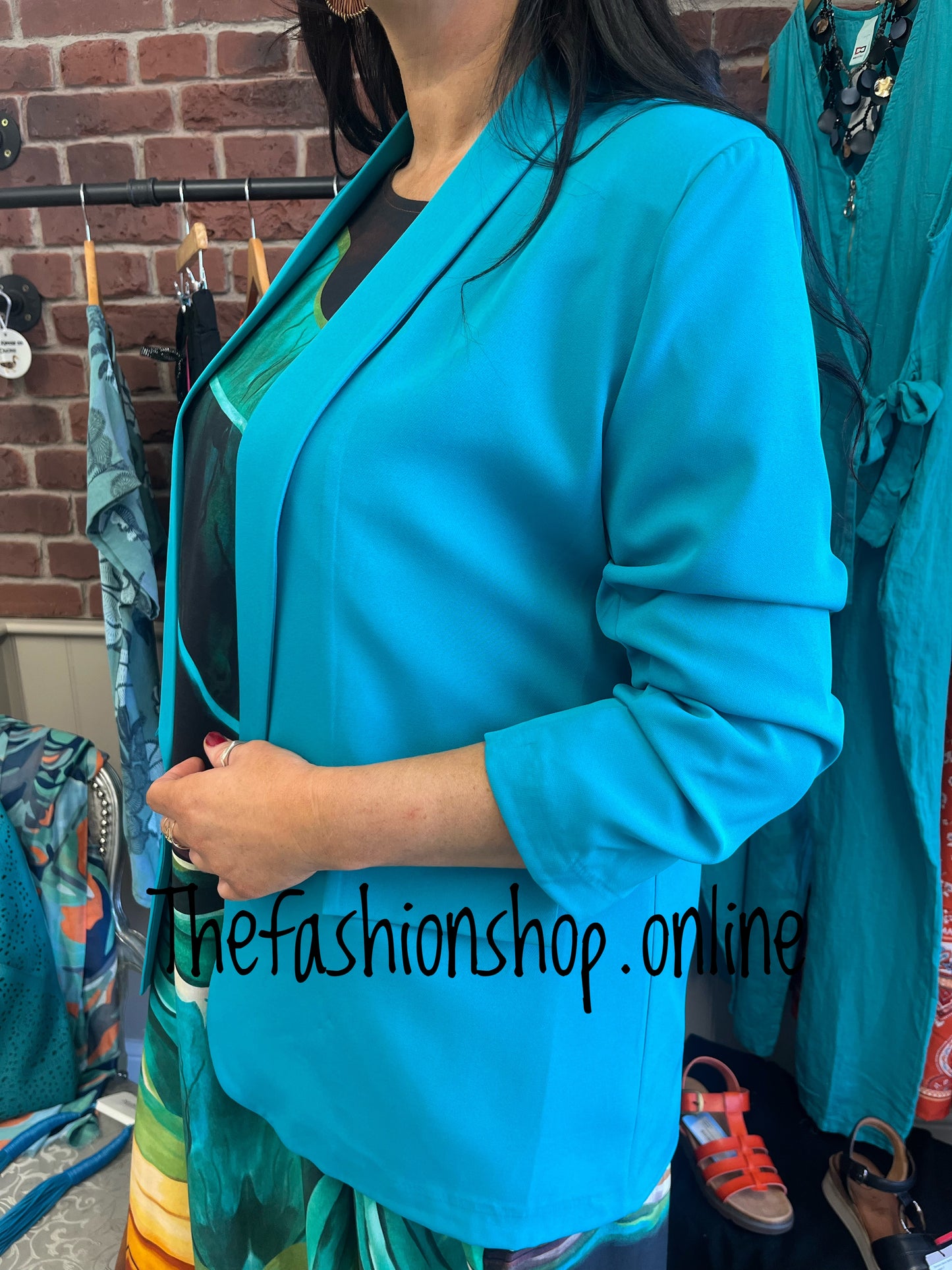 Imogen teal blazer with ruched sleeves 10-16