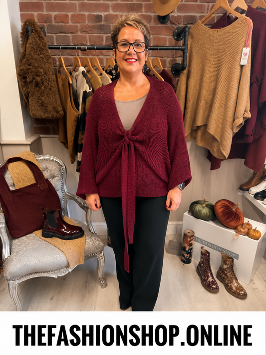 Pamela wine tie front knit 12-20