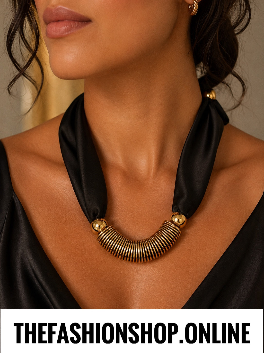 Midnight Halo Necklace/Scarf in Black and Gold