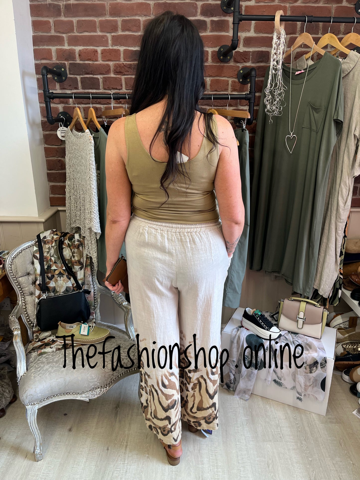 Amelia beige linen safari trousers 12-18