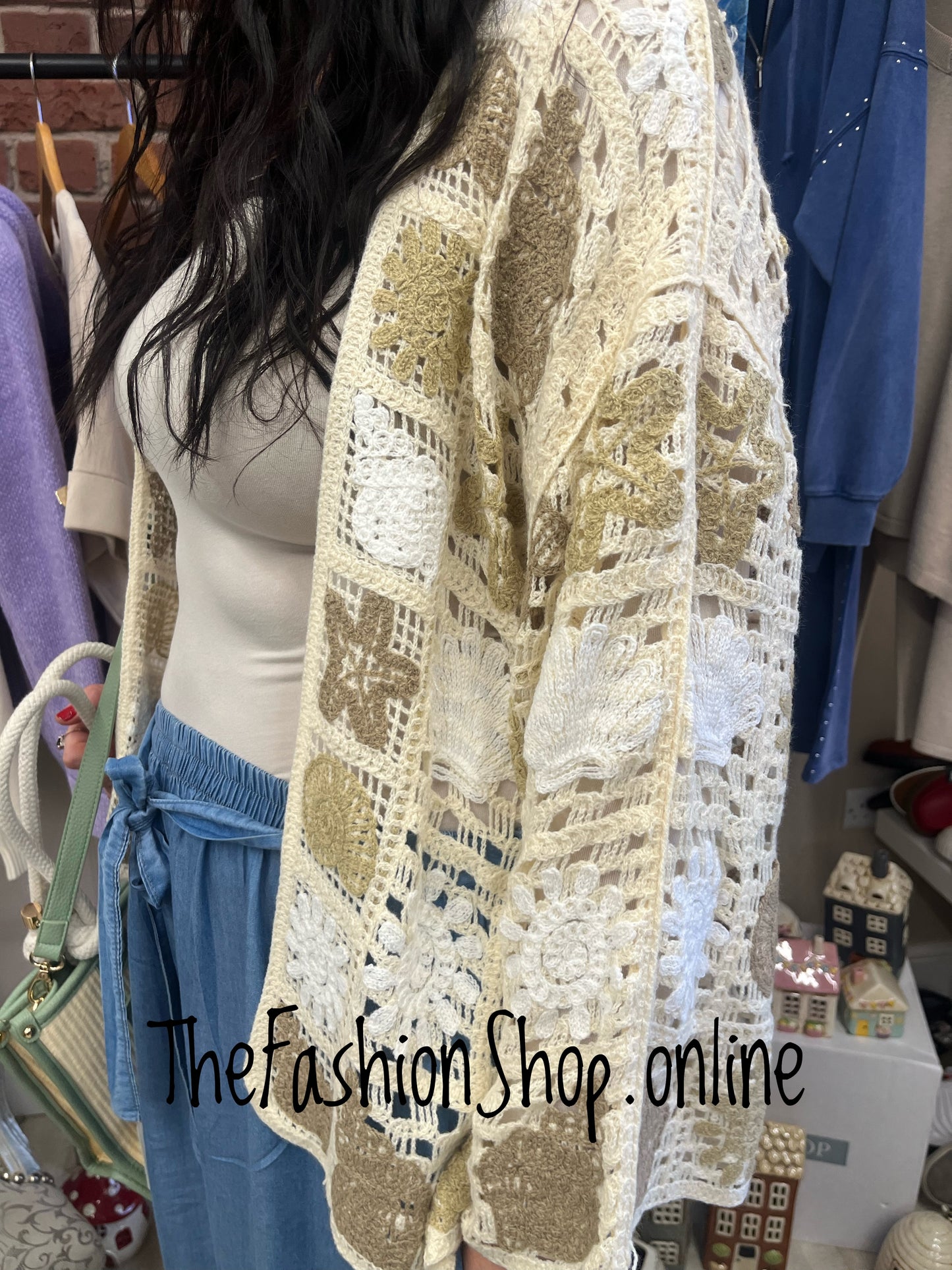 Kimmy cream and mocha crochet cardigan 8-16