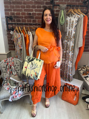 Alison orange linen side tie top 8-12